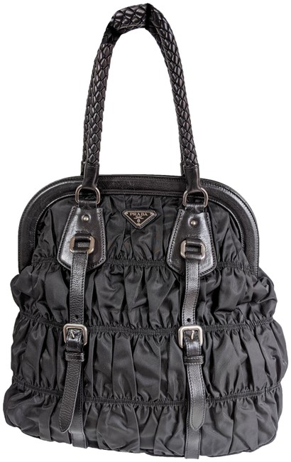 Prada Tessuto Gaufre Frame Black Nylon Satchel