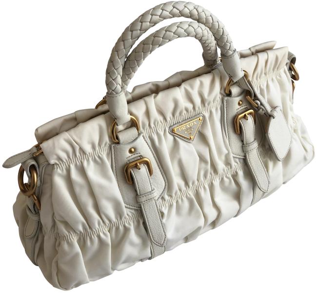 Prada Tessuto Guafre In Bianco White Nylon and Leather Satchel