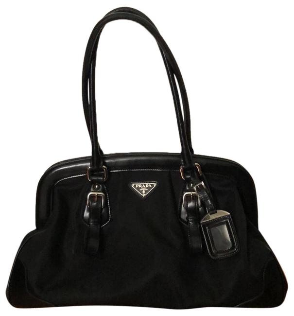 Prada Tessuto Handbag Black Nylon Satin Leather Satchel