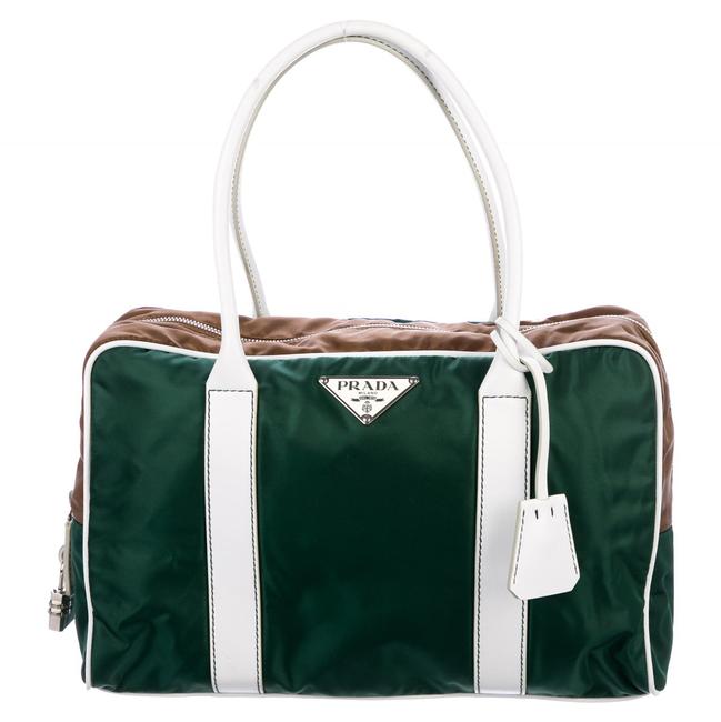 Prada Tessuto Hydra Emerald Green and Brown Nylon Satchel