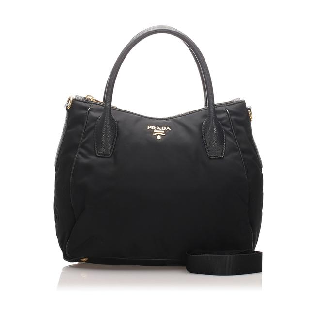 Prada Tessuto Ity Card Black Leather Satchel