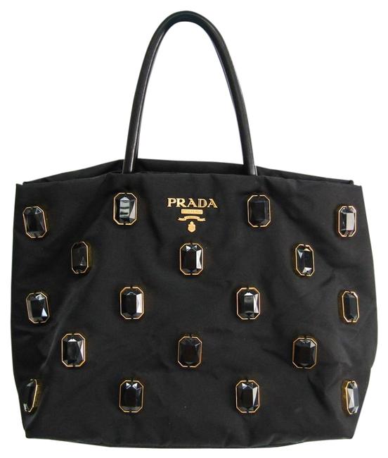 Prada Tessuto Pietre Bijou Bn1752 Womens Handbag Black Leather  Nylon Satchel