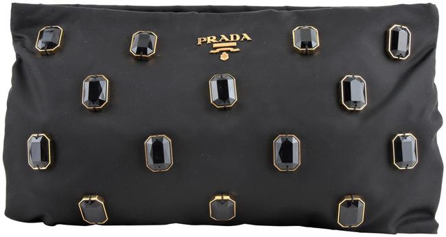 Prada Tessuto Pietre Jeweled Black Nylon Clutch