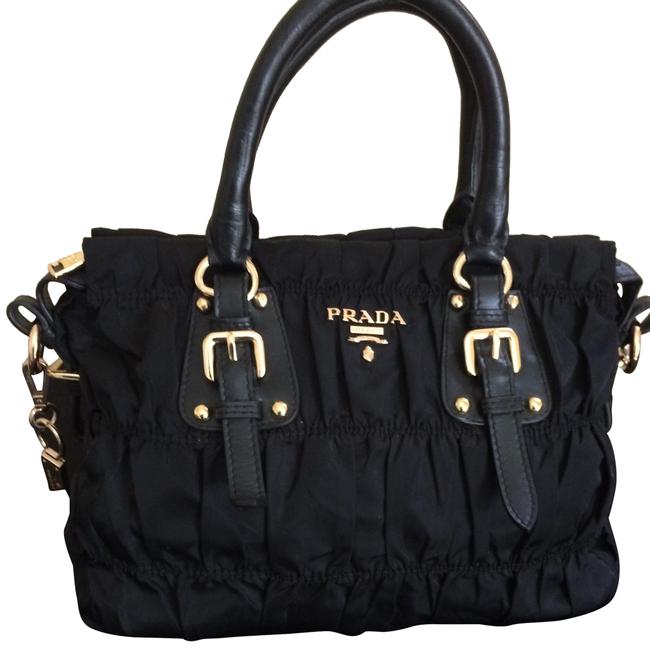 Prada Tessuto Quilted Nylon Calfskin Black NylonLeather Satchel
