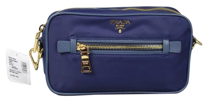 Prada Crossbody * Tessuto Saffian Nylon and Leather Blue Vinyl Clutch