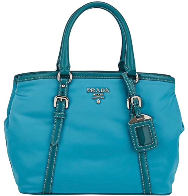 Prada Tessuto Soft Blue Leather and Nylon Satchel