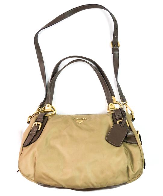 Prada Tessuto Tote Beige Brown Nylon Satchel