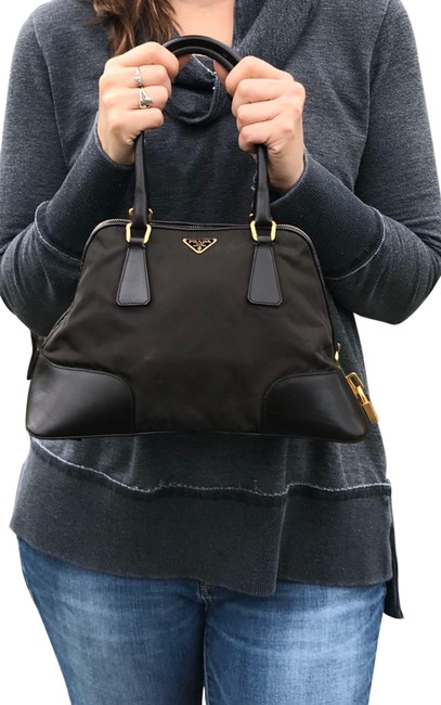 Prada Tessuto Vitel Ebano Choc Brown Nylon Satchel