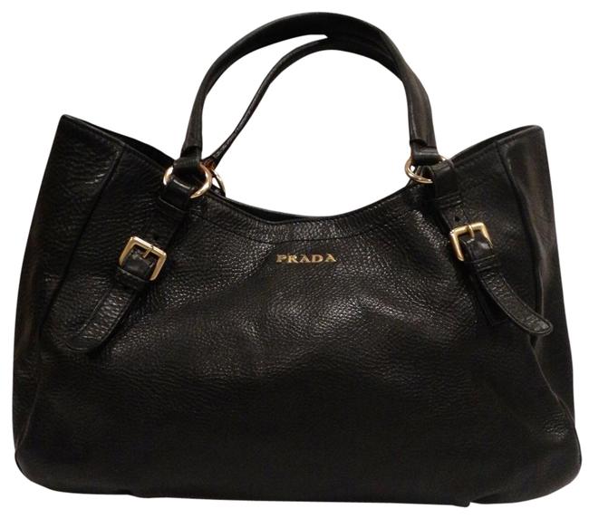 Prada Textured with Gold Hardware Black Leather Hobo Bag