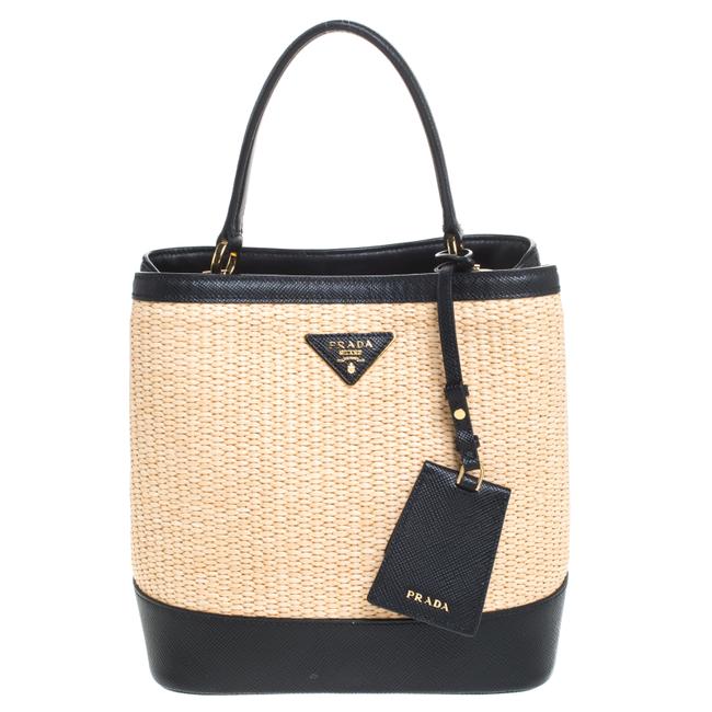 Prada Top Handle Bag Beige Straw and Leather Clutch