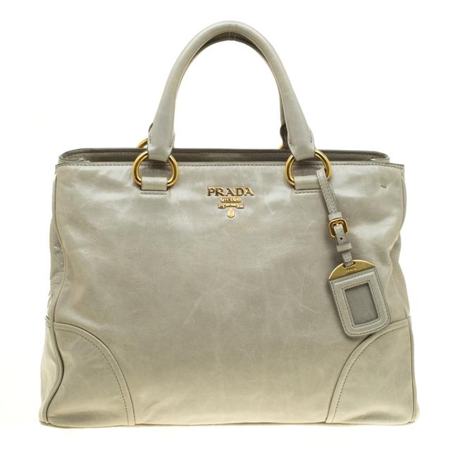 Prada Top Handle Bag Glazed Green Leather Clutch