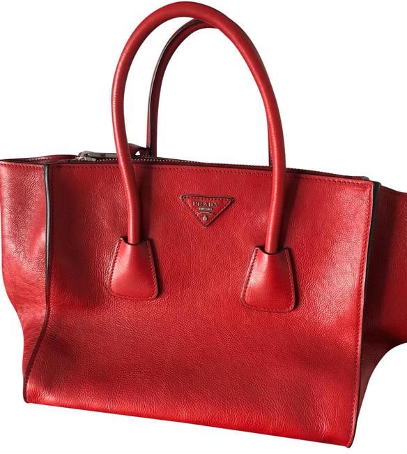 Prada Top Handle Bag Red Lambskin Leather Satchel