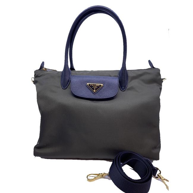 Prada Top Handle Bag Tessuto Saffiano Leather 1ba106 Green Nylon Satchel