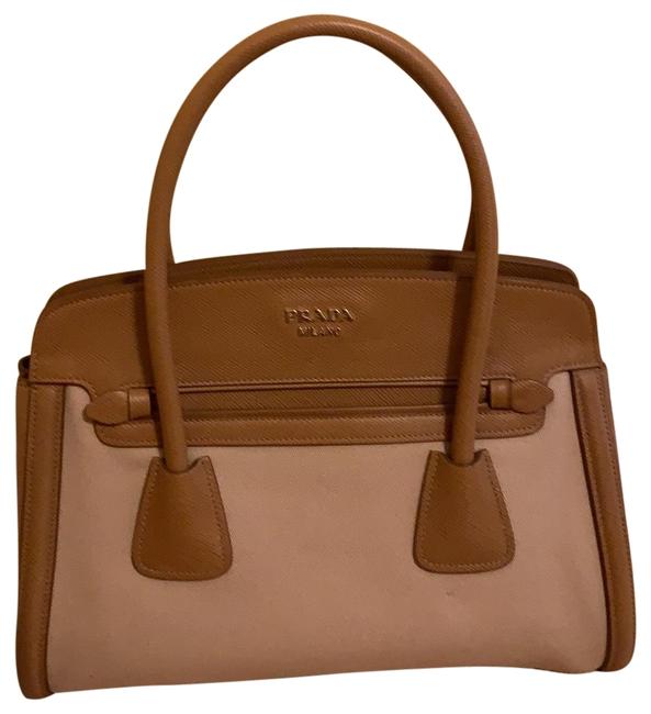 Prada Top Handle with Shoulder Strap CanvasLeather Cream Canvas Satchel