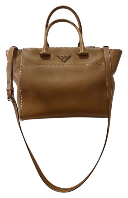 Prada Top stitched Camel Leather Satchel