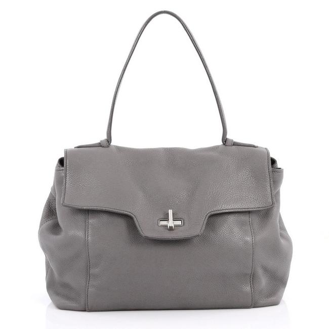 Prada Vitello Daino Toro Top Handle Large Grey Leather Satchel