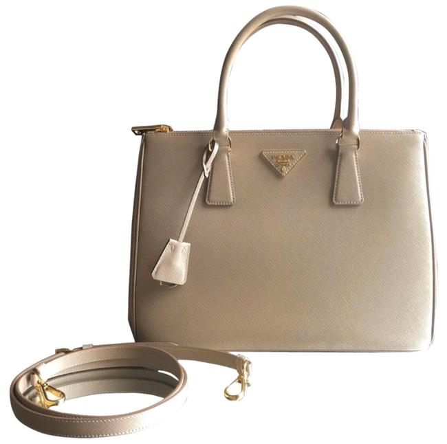 Prada Galleria Tote Bag Medium Tan Gold Saffiano Leather Satchel
