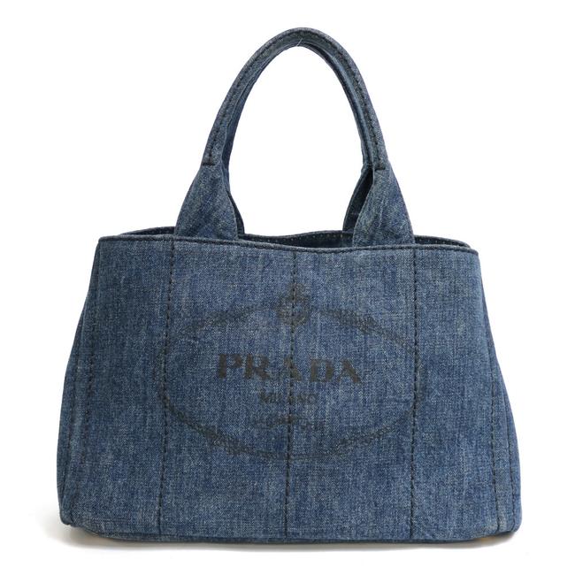 Prada Tote Bag Handbag Kanapato Blue Canvas Satchel