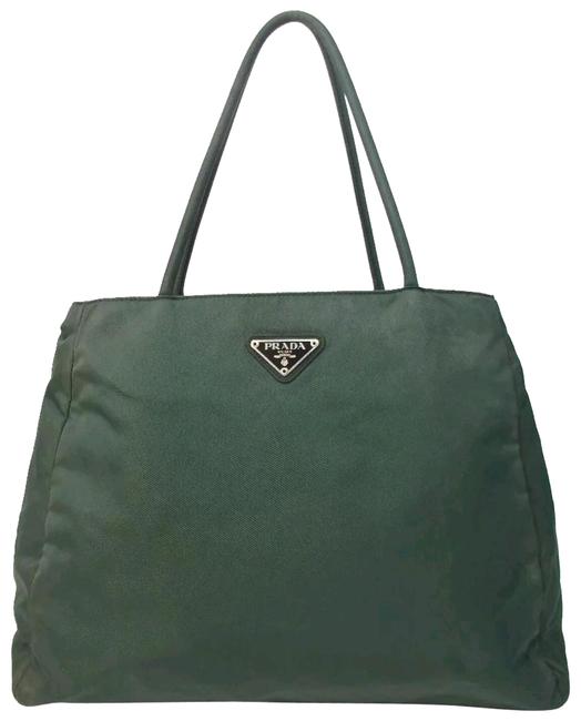 Prada Trapezoid Dark Green Canvas Satchel