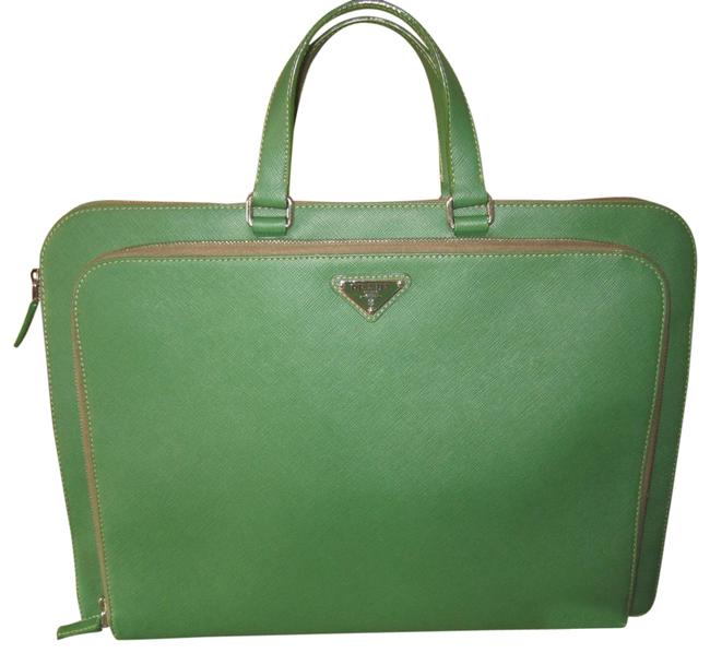Prada Travel Briefcase Saffiano Leather Green Satchel