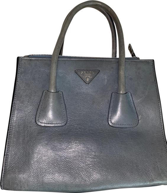 Prada Twin Pocket Blue Glazed Calf Leather Satchel
