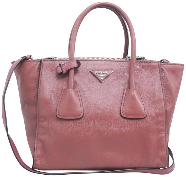 Prada Twin Pocket Glace Coral Calfskin Leather Satchel