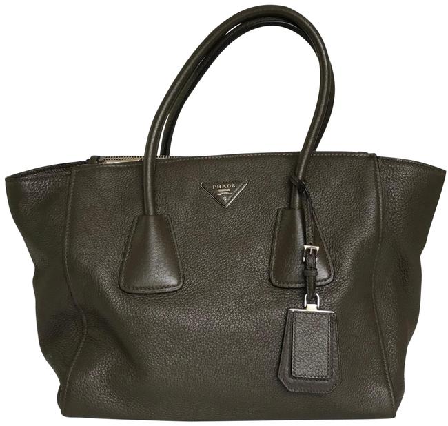 Prada Twin Pocket Tote Bag Glace Calf Brown Leather Satchel