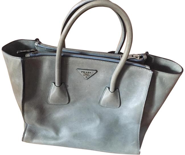 Prada Twin Pocket Tote Grey Leather Satchel