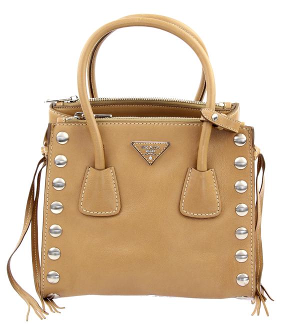 Prada Twin Studded Caramel Leather Satchel
