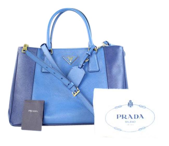 Prada Two tone Luxe Two 2way 2pra41017 Blue Saffiano Leather Satchel