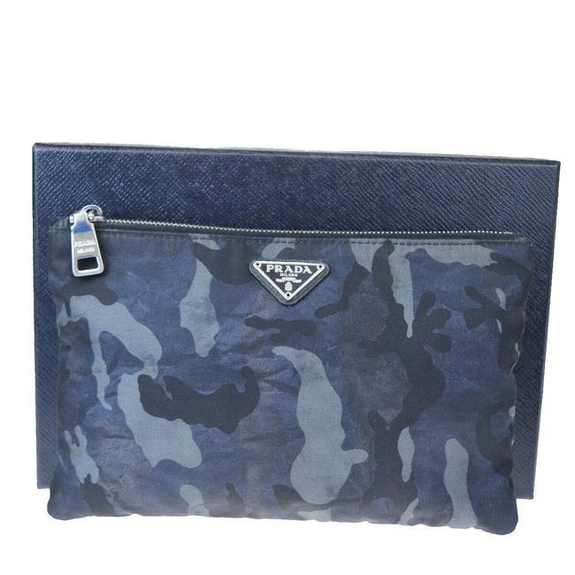 Prada Unisex Camouflage ClutchPouch Navy Nylon Clutch
