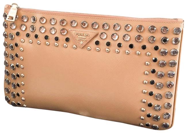 Prada Vernice Saffiano Crystal Studded Clutch