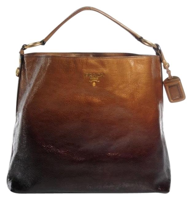 Prada Vernice Sfumato Fumo Tote Brown Patent Leather Hobo Bag