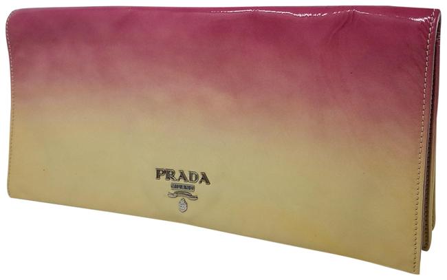 Prada Vernis Sfumata Silver tone Logo Pink White Silver Beige Satin Clutch