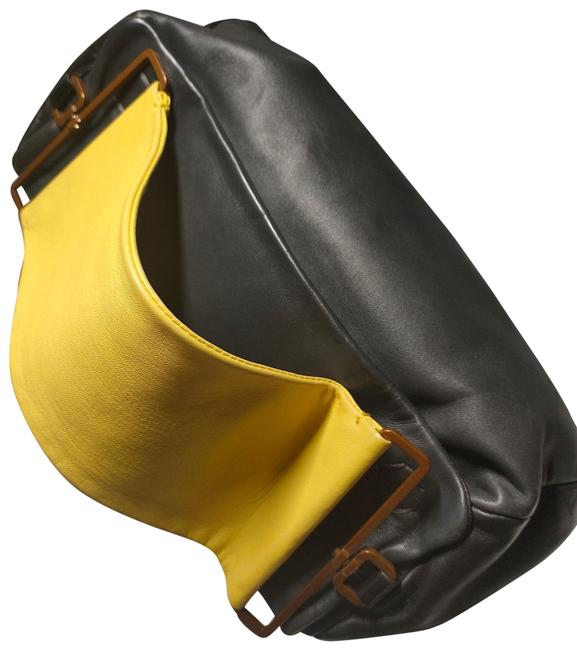 Prada Vintage BlackGrey and Light Yellow Lambskin Leather Clutch