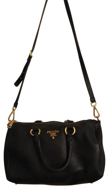 Prada Phenix Vitelli Nero Handbag Black Pebbled Leather Satchel