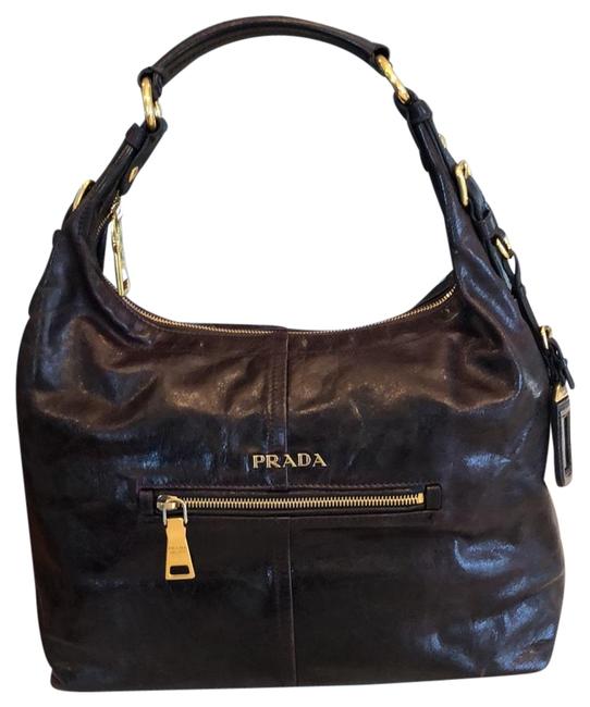 Prada Vitelli Shine Br4315 Mosto Eggplant Leather Hobo Bag