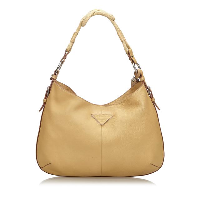 Prada Vitello Daino Beige Italy Large Brown Leather Hobo Bag