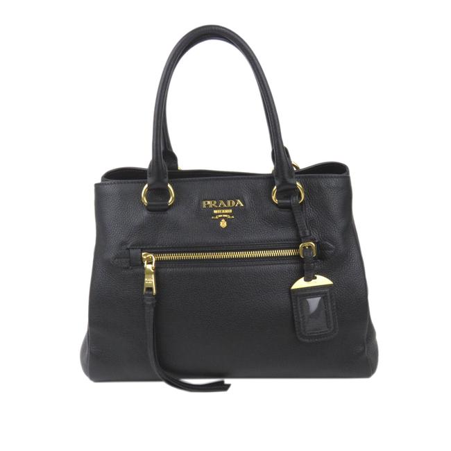 Prada Vitello Daino Black Leather Satchel