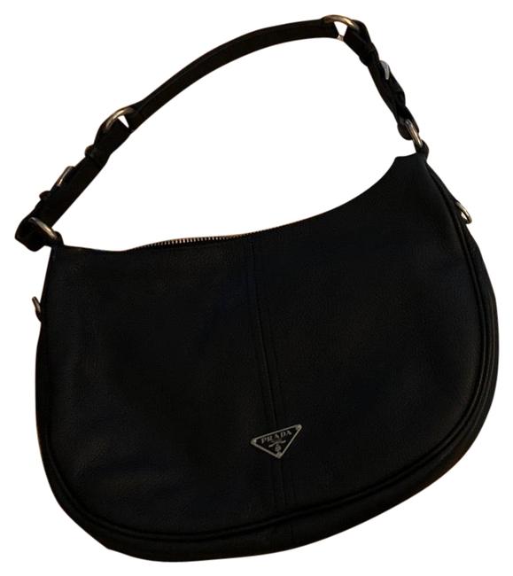 Prada Vitello Daino Black Pebble Grain Leather Hobo Bag
