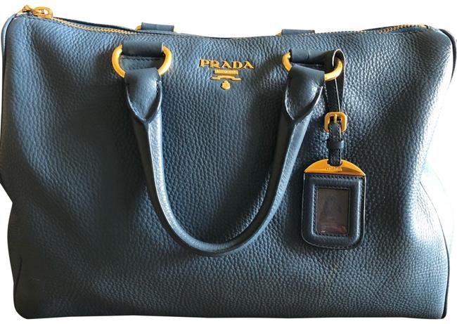 Prada Vitello Daino Blue Leather Satchel