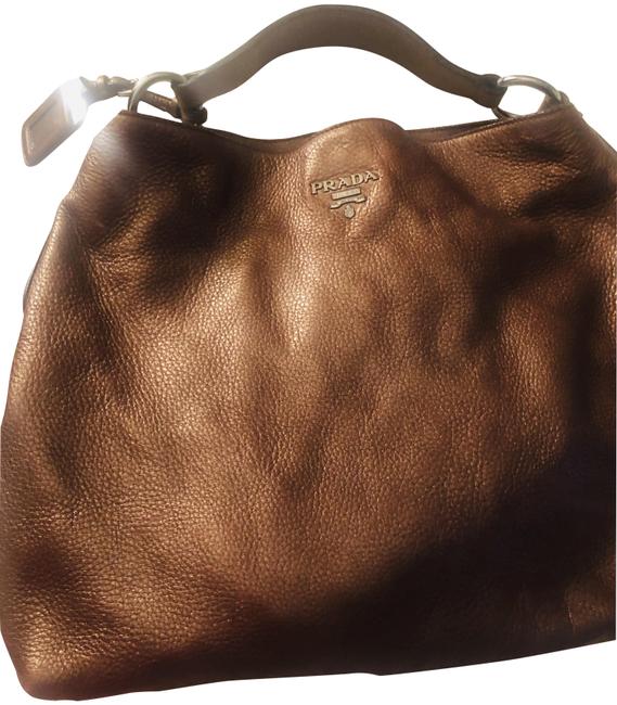 Prada Vitello Daino Bronze Leather Hobo Bag