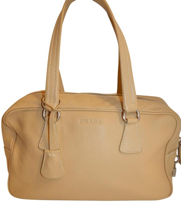 Prada Vitello Daino Buckle Bowler Key Lock Italy Beige Leather Satchel