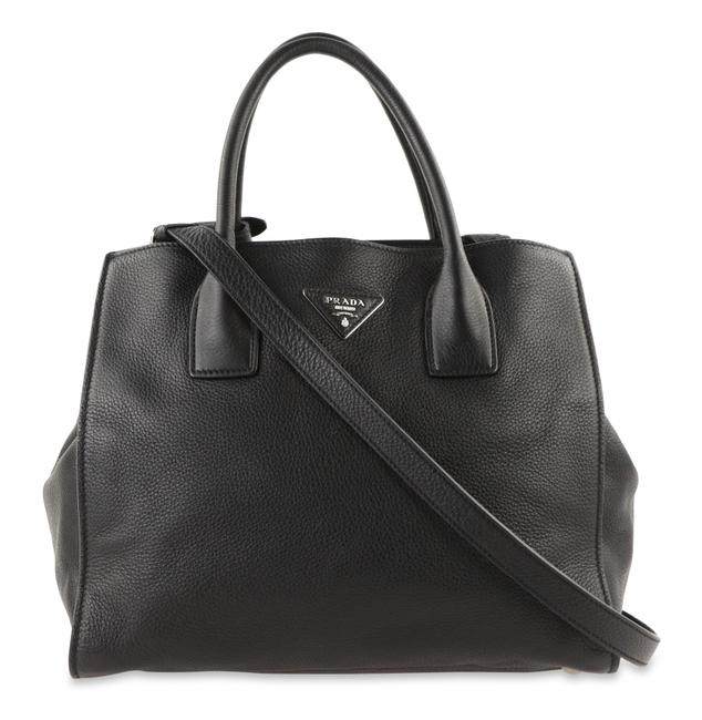 Prada Vitello Daino Convertible Black Leather Satchel