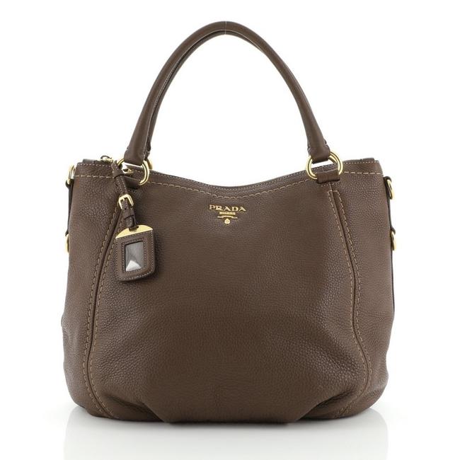 Prada Vitello Daino Convertible Medium Brown Leather Satchel