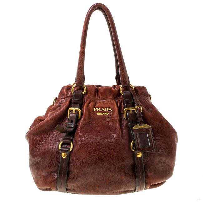Prada Vitello Daino Copper Brown Leather Hobo Bag