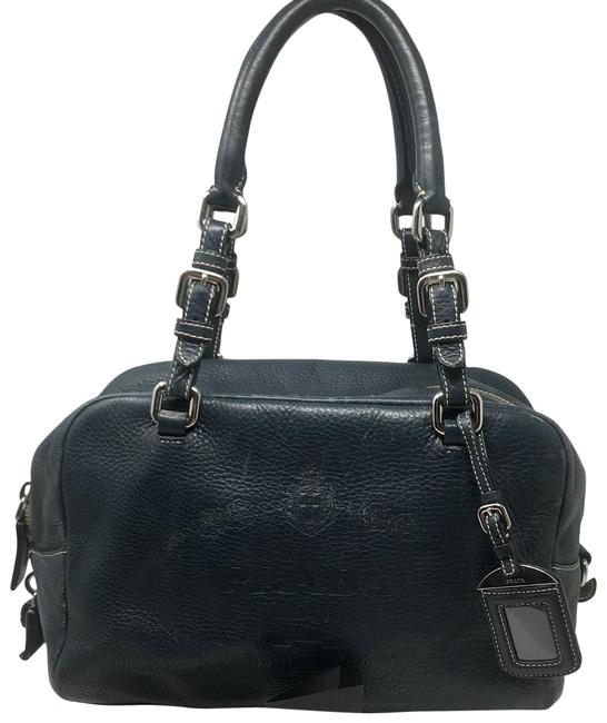 Prada Vitello Daino Embossed Ink Inchiostro Leather Satchel