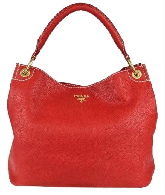 Prada Vitello Daino Fuoco Leather Hobo Bag