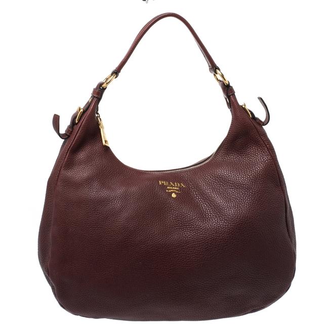 Prada Vitello Daino Hobo Burgundy Leather Satchel
