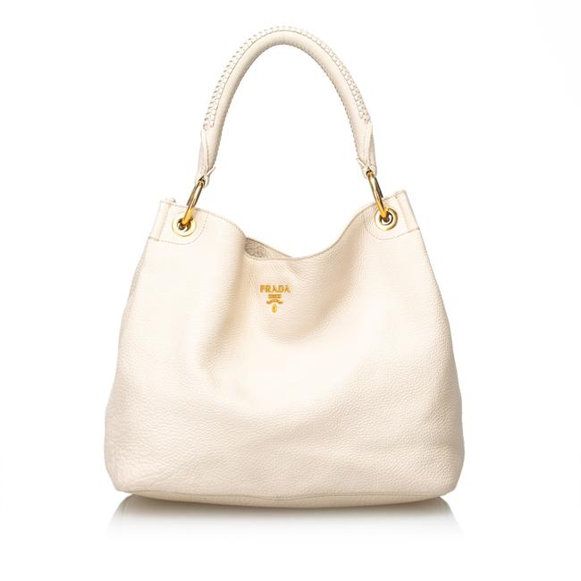 Prada Vitello Daino Ivory Italy White Leather Hobo Bag